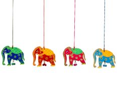 Handmade Wooden Elephant Christmas Hanging - Blue-Green, Red-Yellow, Sky Blue-Orange, Pink-Green